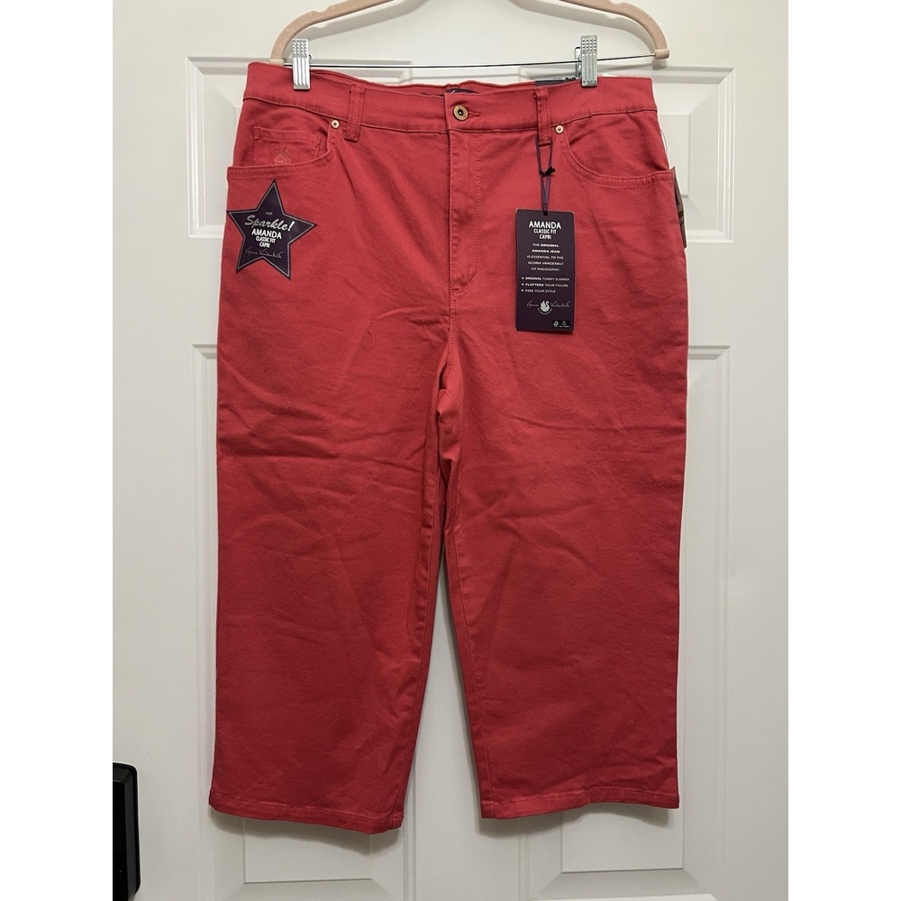 Gloria Vanderbilt Amanda Womens Classic Capri Jeans Coral Size 14 Y2K Sparkle